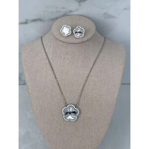 New Sparkling Stone Electroplated Clover Leaf Flower Jewelry Set Silver Size 10"